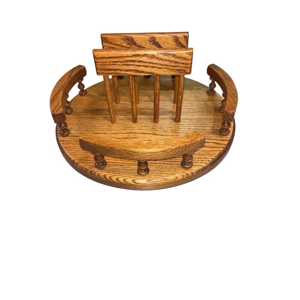 Vintage 14” Round Wooden Lazy Susan Turntable with Built in Napkin Holder